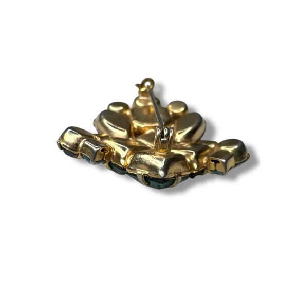Vintage Gold Tone Brooch With Prong Set Crystals In Purple Blue & Green 1.75" x - Picture 5 of 12